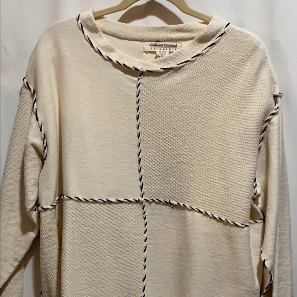 COLEEN CONRAD RAW EDGE TOP SZ M CREME/BLK ROPE